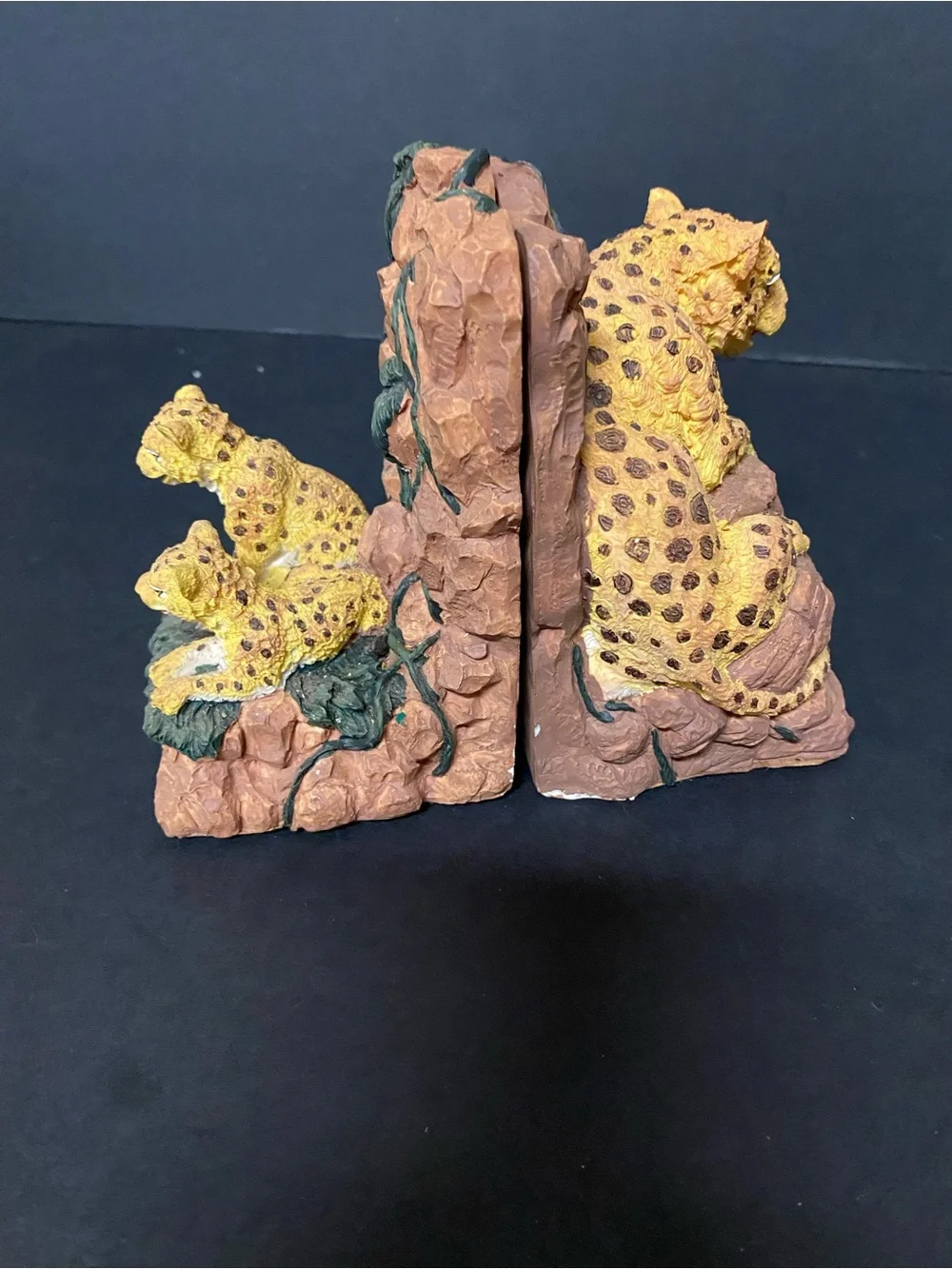Vintage Wildlife Leopard Figurine with built in music box Bookends - Yellow